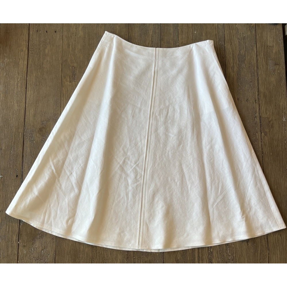 Talbots White Linen Midi Skirt 12P Lined w/ Pockets Beach Cottagcore Coastal J22